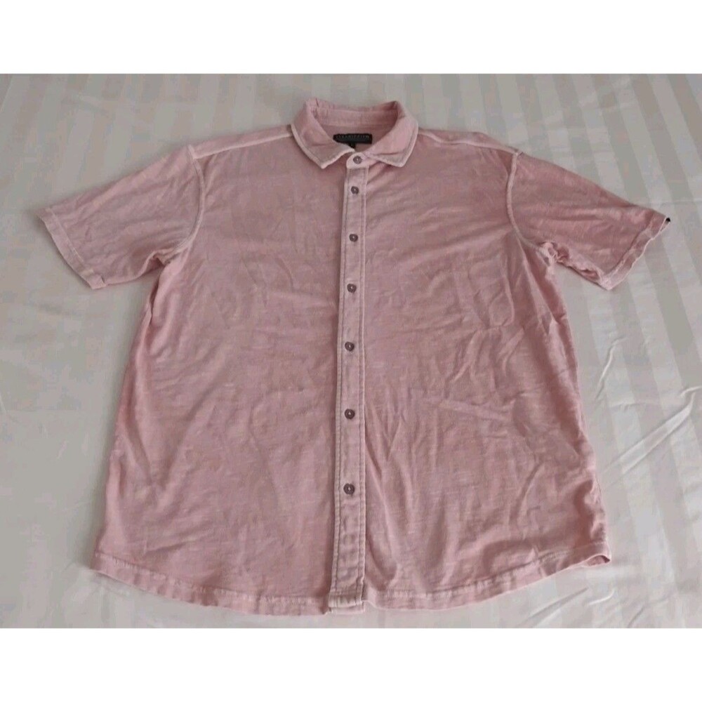 Fish hippie Balao Knit Shirt Men’s L Pink Short Sleeve Button Up Outdoor Beach